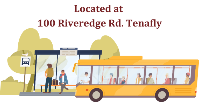 Event Shuttle Located at 100 Riveredge Rd. Tenafly wtih Bus Stop Graphic